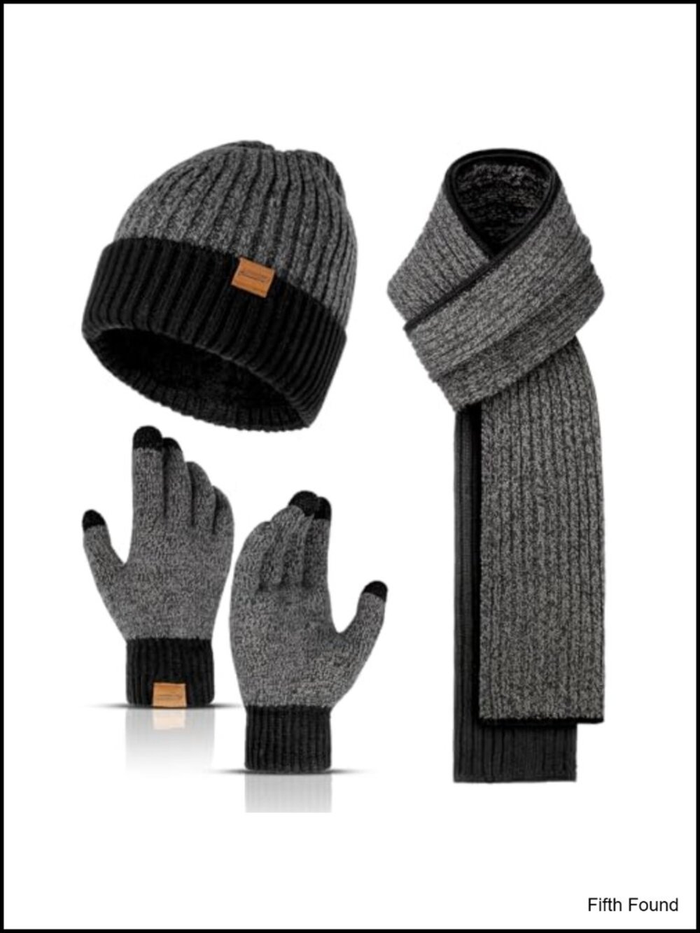 Men's Winter Beanie Hat Long Scarf Touchscreen Gloves 3PC Set Acrylic Fleece